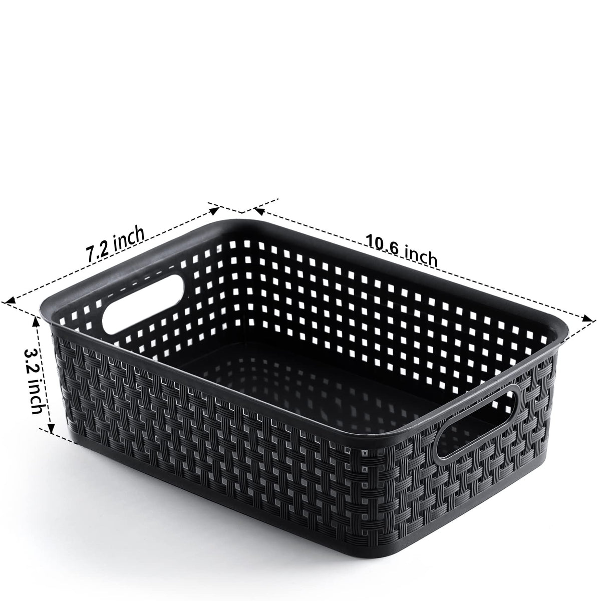 [ 12 Pack ] Plastic Storage Baskets, Small Pantry Organization and Storage Bins, Household Organizers for Laundry Room, Bathrooms, Kitchens, Cabinets, Countertop, Under Sink or Shelves, Black