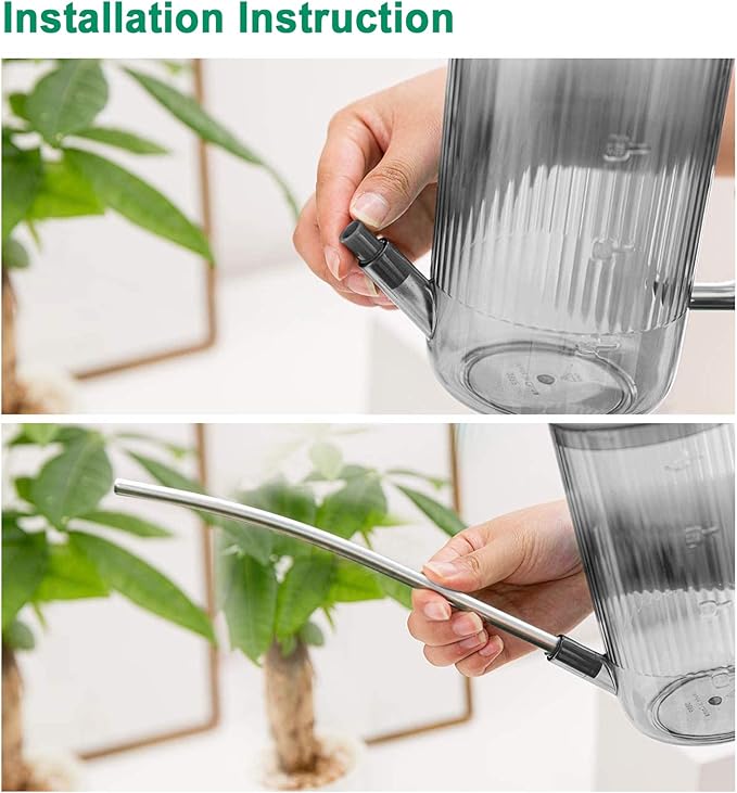 Long Spout Watering Can Indoor, Small Watering Cans for House Plants, Flowers, Succulents, 34oz (Grey)
