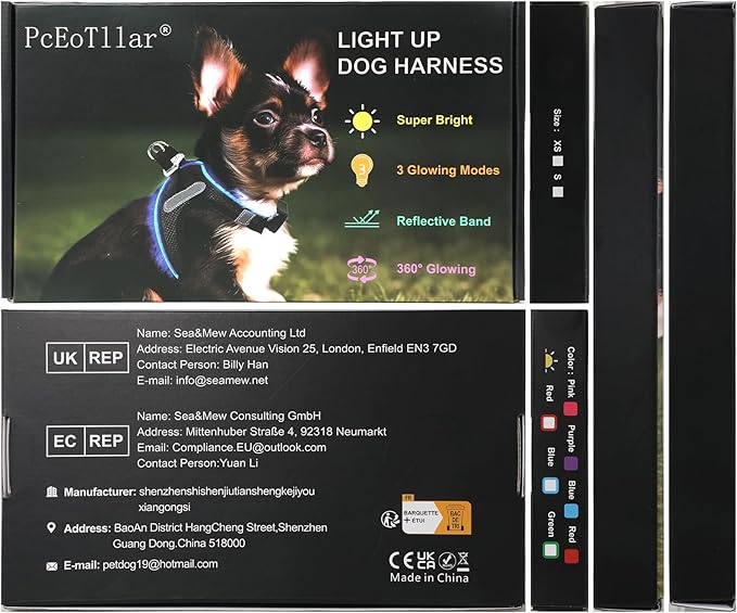 PceoTllar Light Up Dog Harness, LED No Pull Reflective Dog Harness, Flashing Lighted for Night Walking - Small/Medium, (Black Green,xs)
