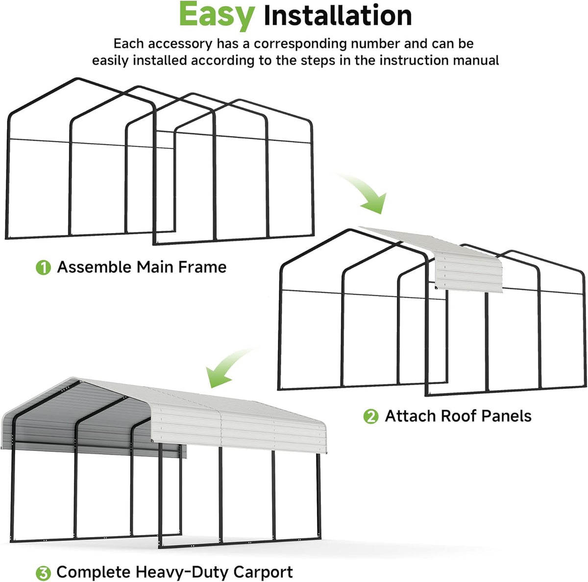 Real Relax 10×15FT Heavy Duty Carport, Metal Car Port Multi-Use Outdoor Storage Cars, Boats, Trucks, Galvanized Metal Roof, Cream White