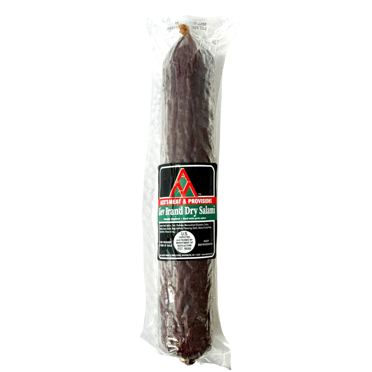 Alex’s Meat - Kiev Brand Dry Salami Chunk - Traditional Eastern European Air-Dried Sausage, Bold Flavor, Coarse-Cut, Ready to Slice, Perfect