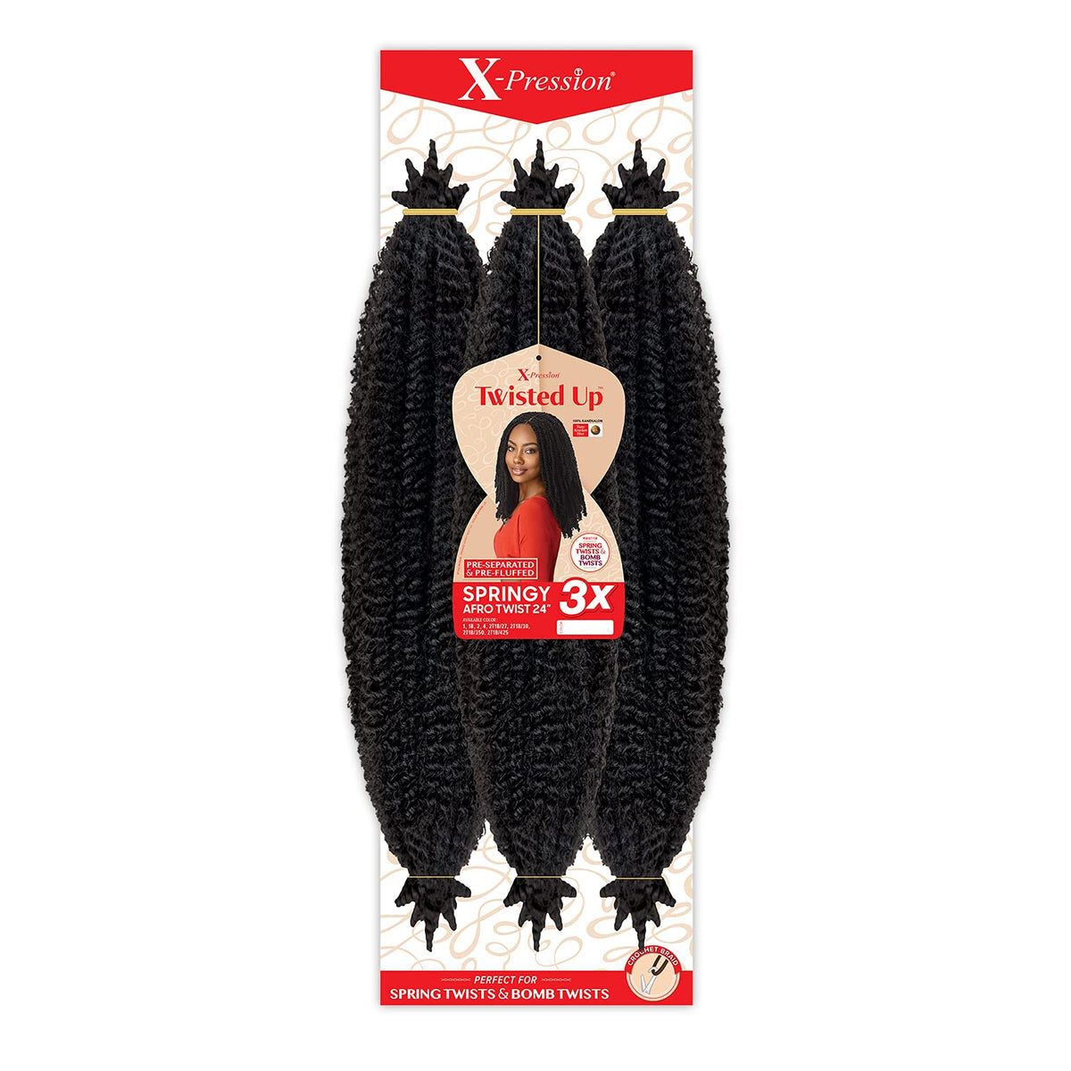 Outre Crochet Braids X-Pression Twisted Up 3X Springy Afro Twist 24'' (3-Pack, 2T1B/Blu)