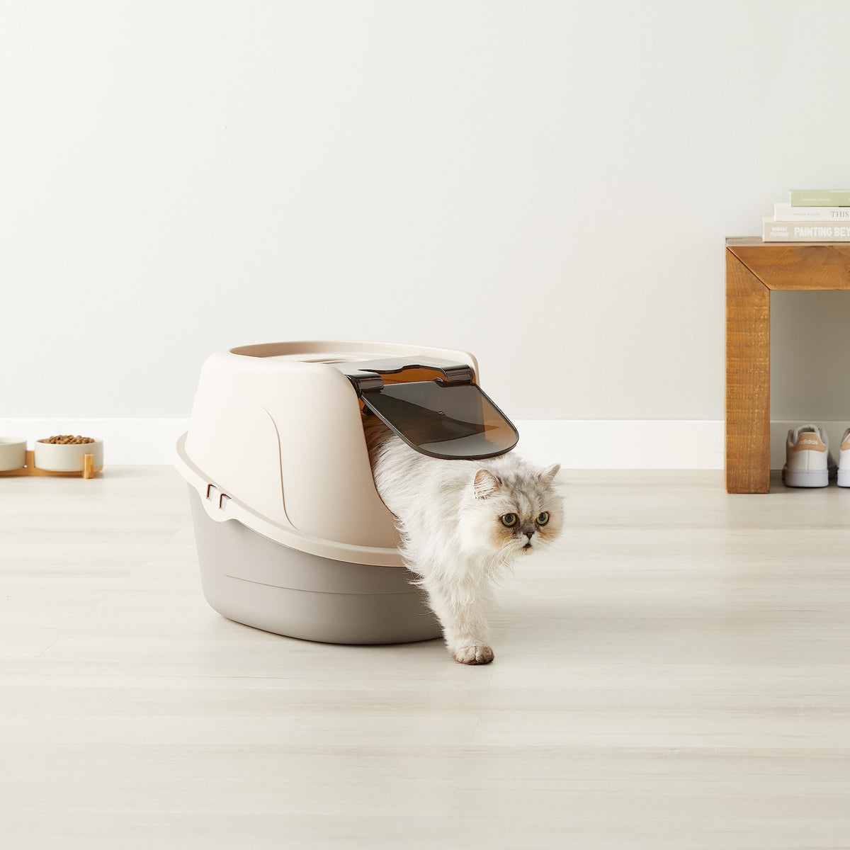 Amazon Basics No-Mess Hooded Enclosed Cat Litter Box with Odor Control and Swinging Door, Standard, 21" x 16" x 15", Multicolor