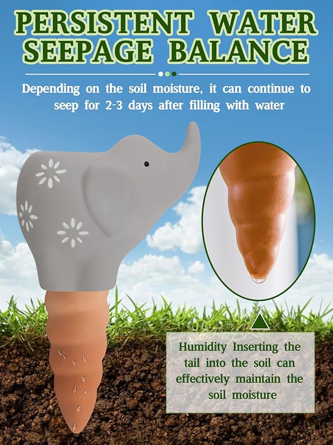 Kalolary 4Pcs Plant Watering Globes, Elephant Shape Self Watering Spikes Terracotta Drip Water Stakes Irrigation Watering Bulbs for Pot, Indoor, Outdoor, Vacation