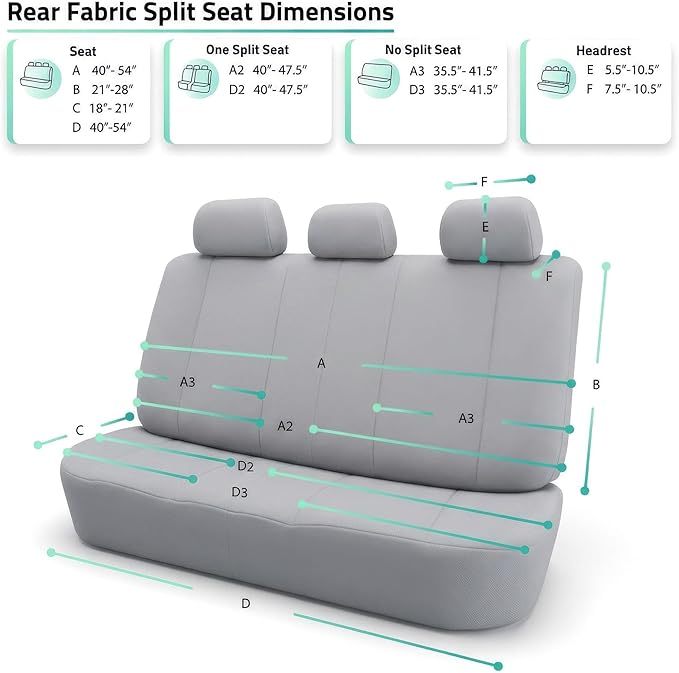 FH Group Automotive Car Seat Covers Rear Set Premium 3D Air Mesh Seat Covers, Airbag Compatible and Split Bench Cover Universal Fit Interior Accessories for Cars Trucks and SUVs - Black