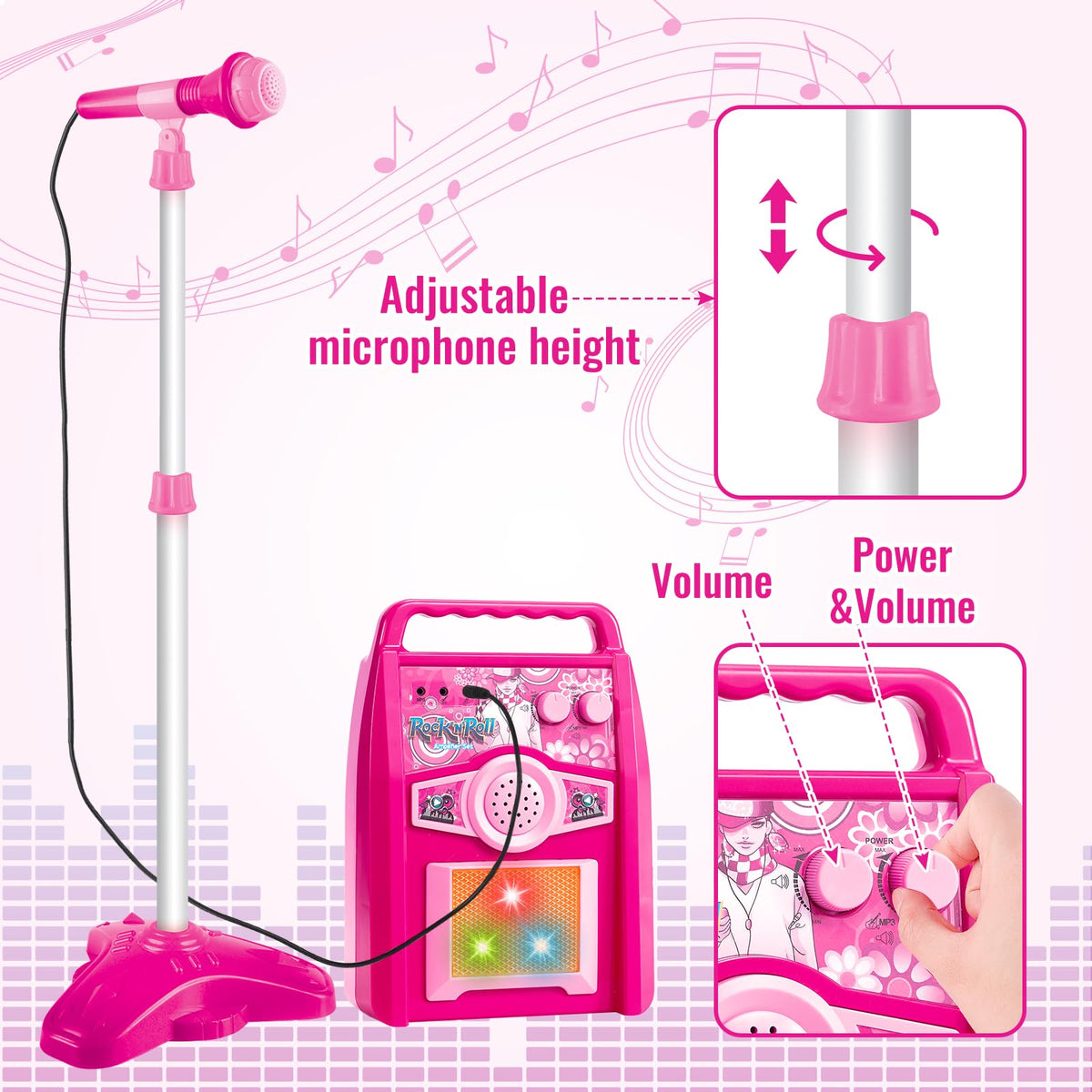 deAO Kids Electric Musical Guitar Toy Set with Mic & Amp,Lights & Sounds