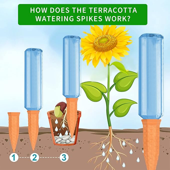 Plant Self Watering Stakes 4 Pack Terracotta Watering Spikes for Indoor and Outdoor Plants,Wine Bottle Plant Watering Devices, Automatic Plant Waterers for Vacation
