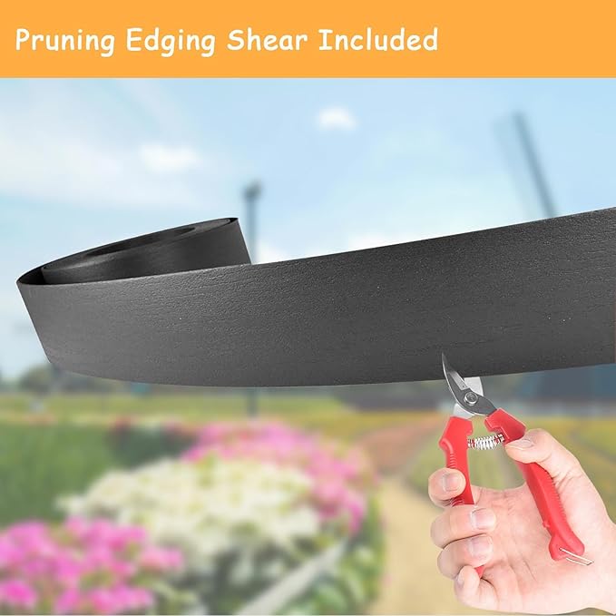 Landscape Edging Kit, Include 4 Inch High 120 Feet Length Terrace Board, 60 Durable Spikes, Edging Pruning Shear, Rubber Mallet Hammer, Black