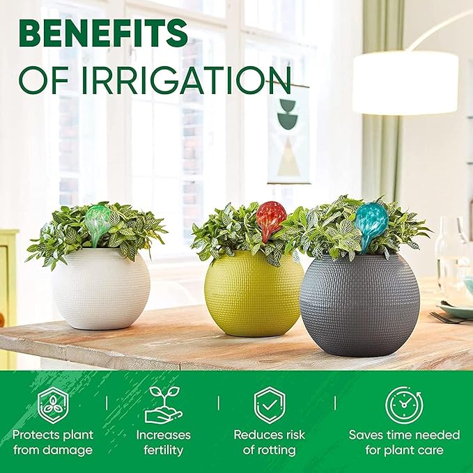 Plant Watering Globes Set of 6 - Small Self Watering Globes for Indoor & Outdoor Plants - Multicolored, Automatic, Glass Watering Bulbs for Daily Use, Plant Watering Devices