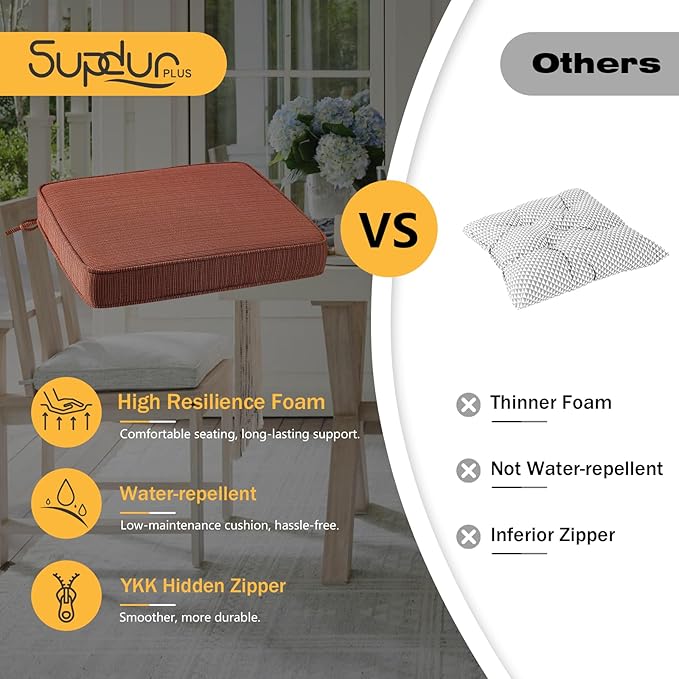 Outdoor Square Corner Seat Cushion, 18.5"x16"x3", Set of 4, Non Slip Seat Cushion Pads with Removable Cover for Patio Furniture, Garden Yard Lawn, Dark Yellow Tan Stripe