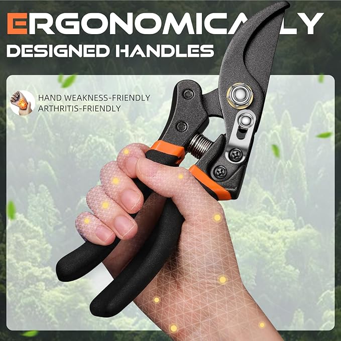 Pruning Shears for Gardening, 8.5" Professional Bypass Garden Scissors & Hedge Clippers for Branch, Plant Trimming, Heavy Duty Hand Pruner【Titanium Blade】【Arthritis Friendly】【Ergonomic Handle】