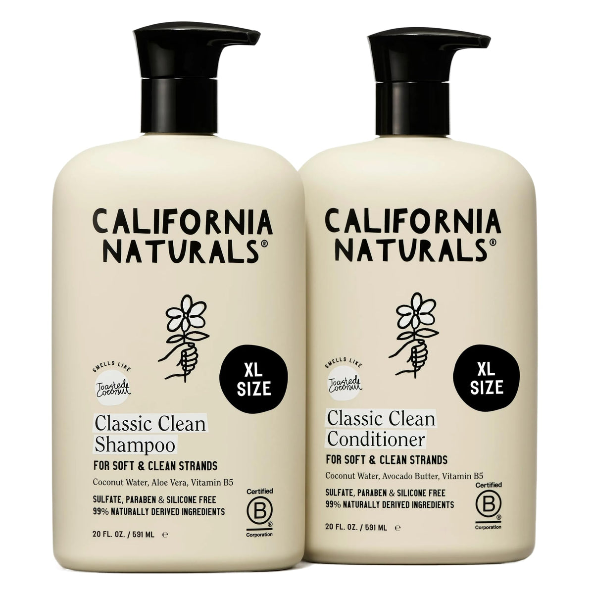 California Naturals Classic Clean Toasted Coconut Shampoo Conditioner Set, Natural, Vegan, Cruelty, Silicone, Paraben, and Sulfate Free, All Hair Types, 20 Fl Oz