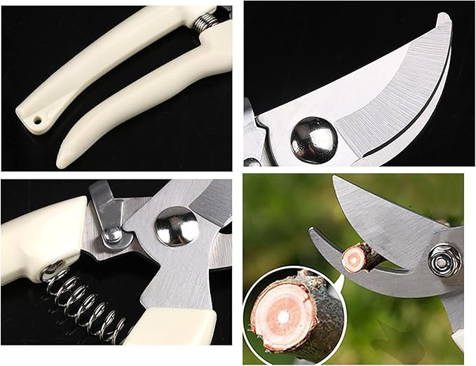 Garden Flower Shears Pruning Shears 6.9 inches Scissors Heavy Duty Plant Scissors for Cutting Flowers, Trimming Plants, Bonsai, Fruits Picking (White Handle)