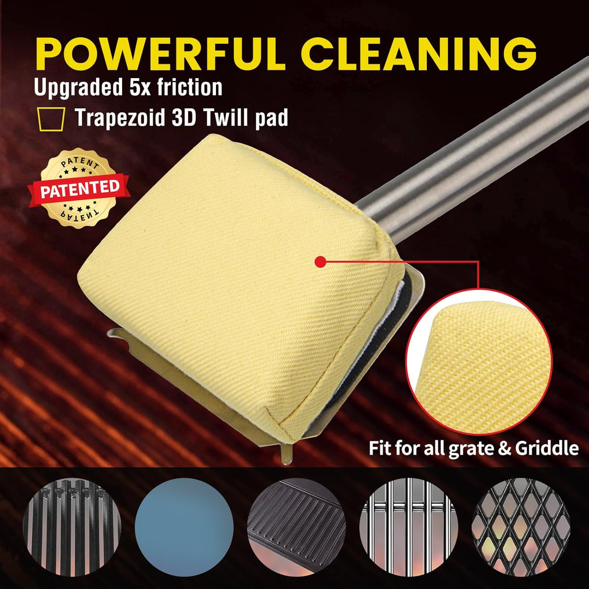 Grill Brush Bristle Free,BBQ Replaceable Scraper Cleaning Head,Safe Grill Accessories for Cast Iron Grates/Porcelain/Weber Gas/Charcoal Grill,Grill Brush for Outdoor Grill-Yellow