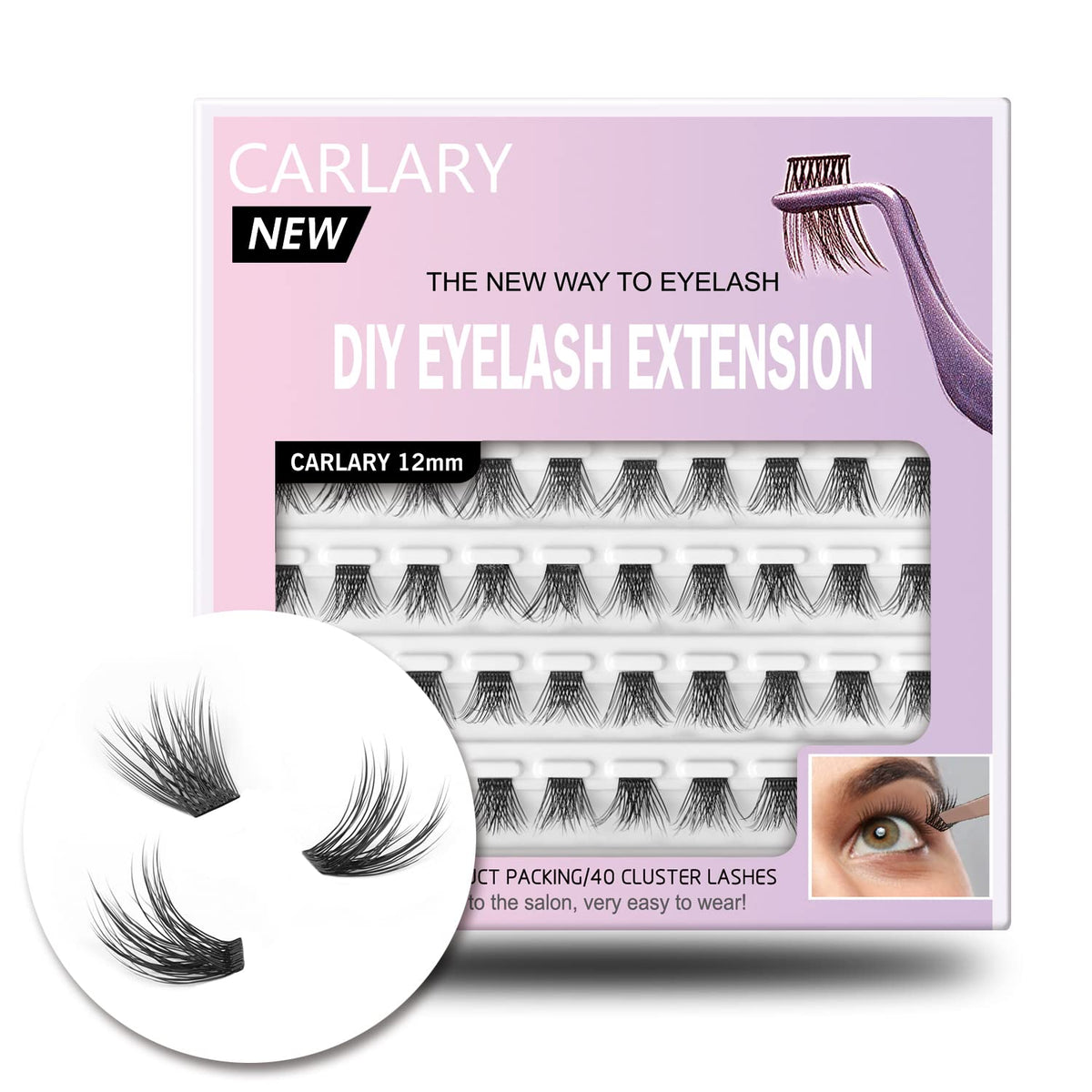 Carlary Diy Eyelash Extension, Individual Lashes, 3D Effect Reusable 40 Cluster Lashes, C Curl Fluffy Wispy Individual Eyelash C