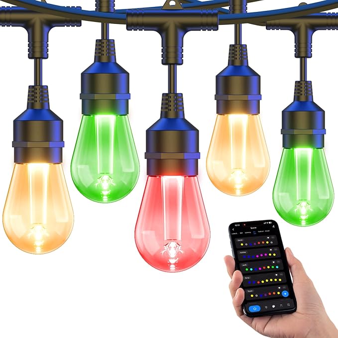 XMCOSY+ Smart Outdoor String Lights, 123Ft Patio Lights Waterproof, App Control, Compatible with Alexa, RGBCWIC Color Changing LED String Light for Outside