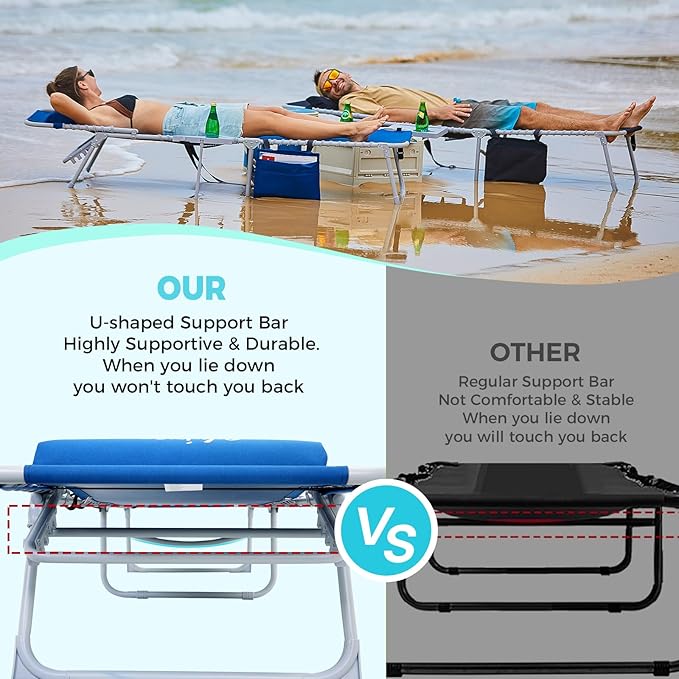 #WEJOY 2 PCS Lounge with Side Table for Outdoor 5-Position Adjustable Recliner Chair for Beach Sunbathing Patio Pool Lawn Lay Flat Portable Camp Reclining Chair with Shoulder Strap Side Pocket