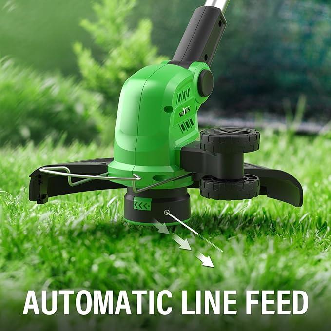 SOYUS Weed Wacker Cordless, 12 Inch String Trimmer Battery Powered with Battery and Charger, Lightweight Edger Trimmer with 8 Pcs Replace Spool Trimmer Lines