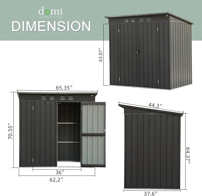 Domi Outdoor 5’ x 3’ Storage Shed, Metal Sheds Tool Storage Slope Roof with Lockable Door & Air Vents, Outdoor Galvanized Steel Sheds for Backyard,Garden,Patio,Lawn