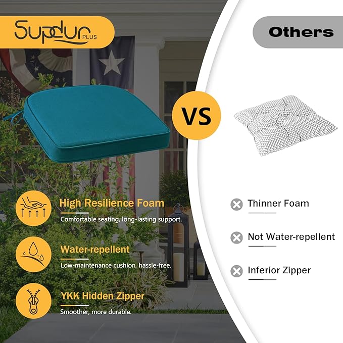 Outdoor Sunbrella Round Corner Seat Cushion, 17"x16"x2", Set of 4, Non Slip Seat Cushion Pads with Removable Cover for Patio Furniture, Garden Yard Lawn, Spectrum Peacock