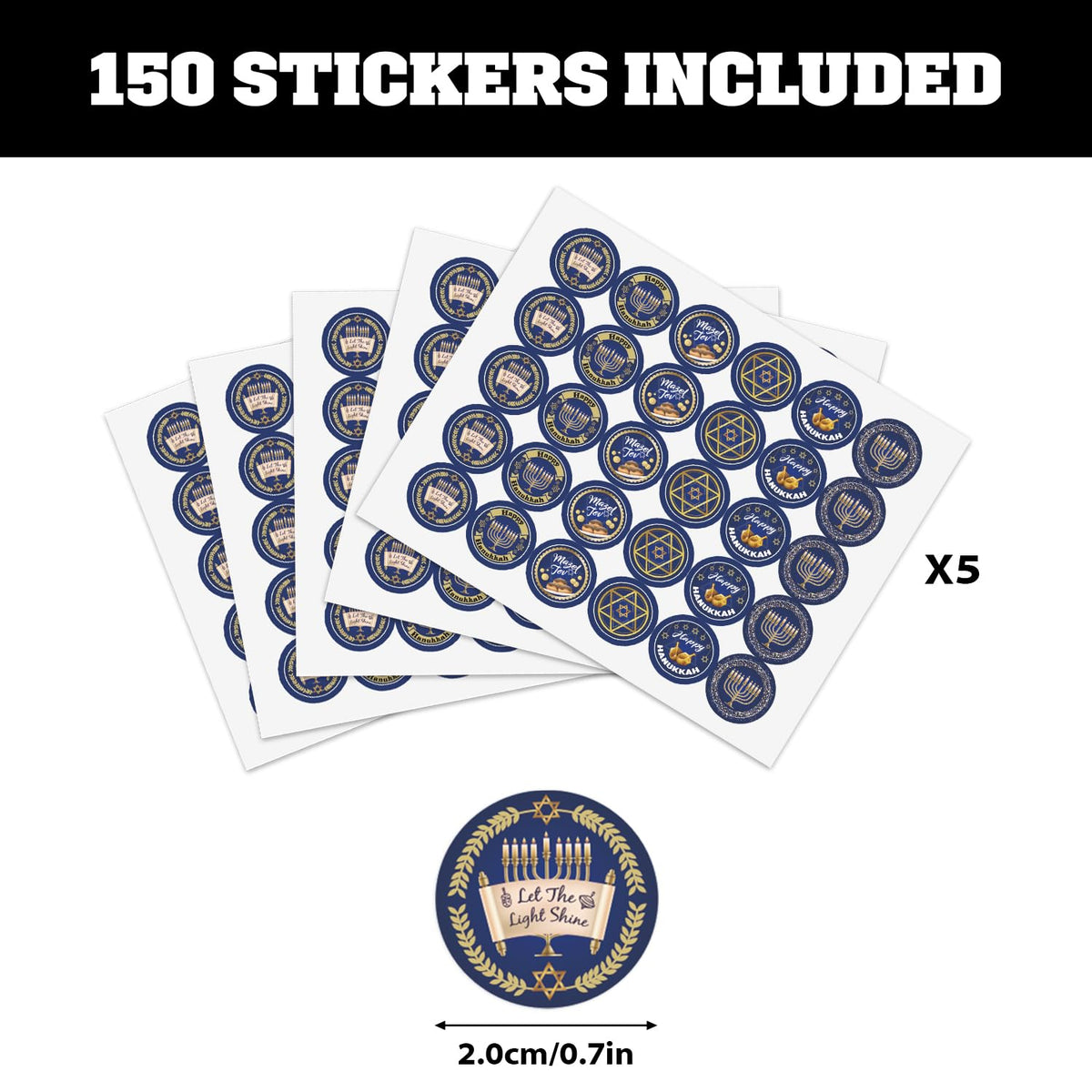 Happy Hanukkah Kiss Sticker Labels - Chanukah Party Round Candy Sticker Favors - Jewish Holiday Labels Fit Chocolate Candy (Set of 150)