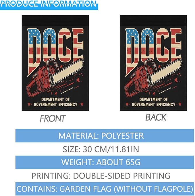 Chainsaws For Bureaucracy D.O.G.E US Flag Garden Flags 12x18 Double Sided Funny Banner for Indoor