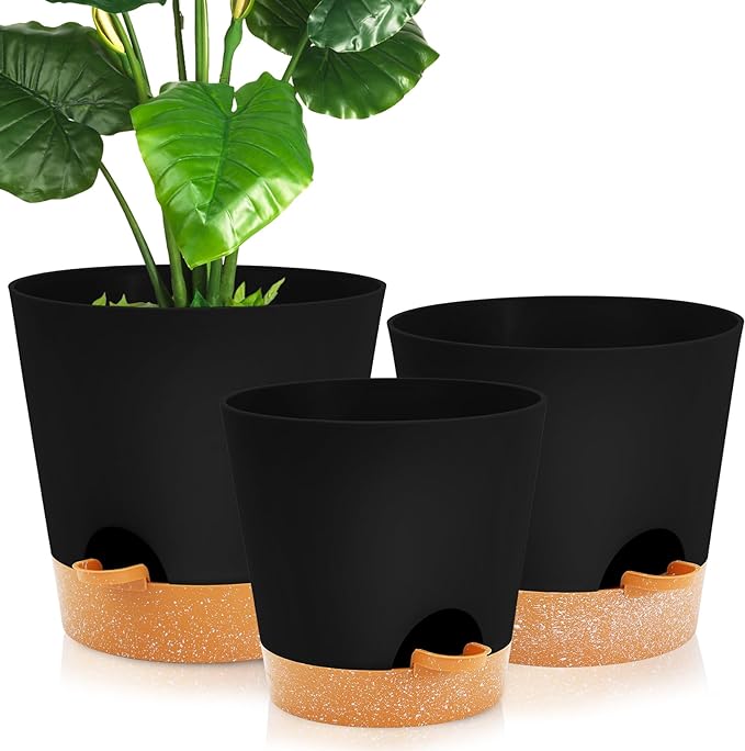 GARDIFE 10/9/8 inch Plant pots, planters for Indoor Plants, self Watering Plant Pot, Flower pots, Black