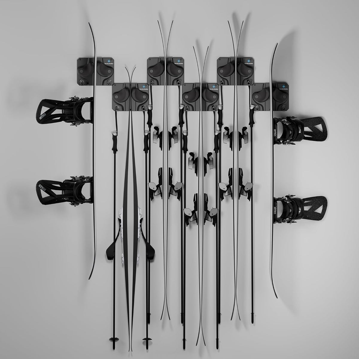 Ultimate Ski & Snowboard Wall Storage Rack - Fits any Ski or Snowboard - Save Your Rocker, Tips and Tails - Damage-free - 6x - Black