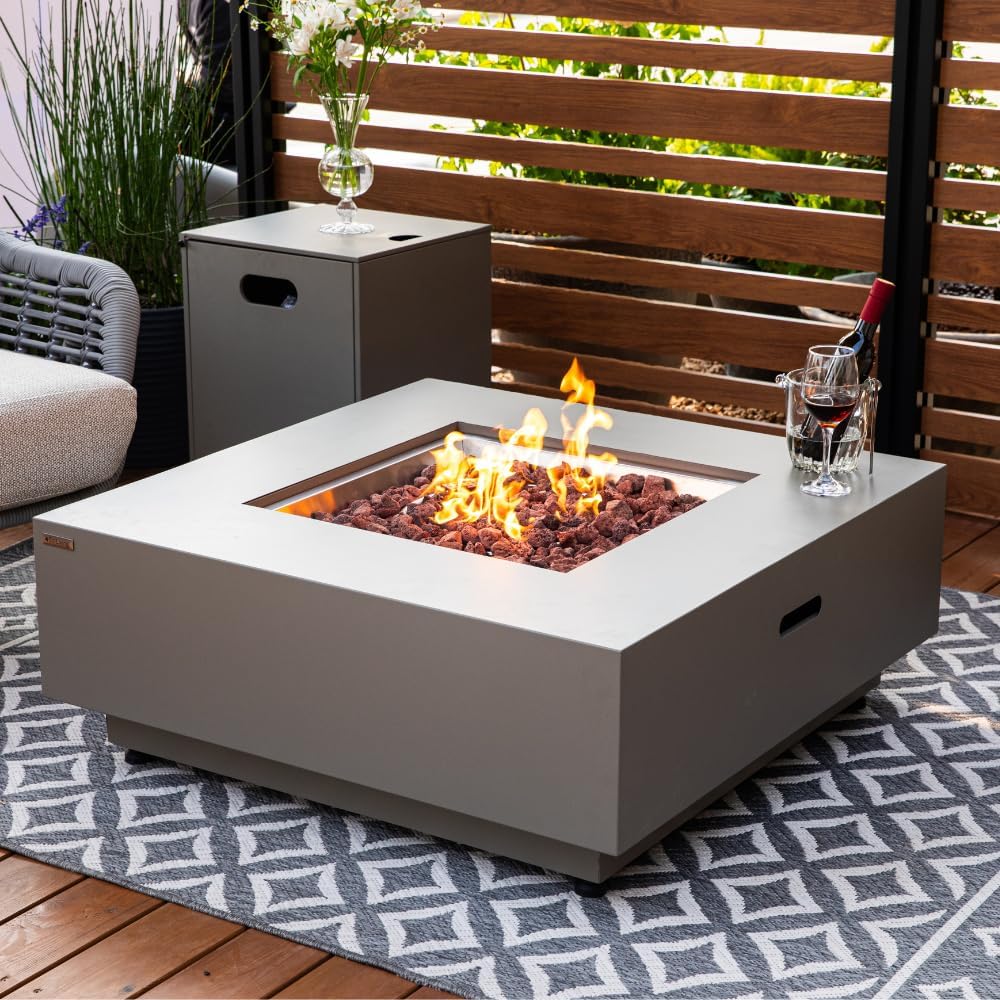 Ashton 36” Propane Fire Pit Smokeless Firepit Converts to Outdoor Gas Fire Pit for Outside Patio Firepit Table Includes Windscreen Rain & Tank Cover Lava Rocks Lid CSA Certified