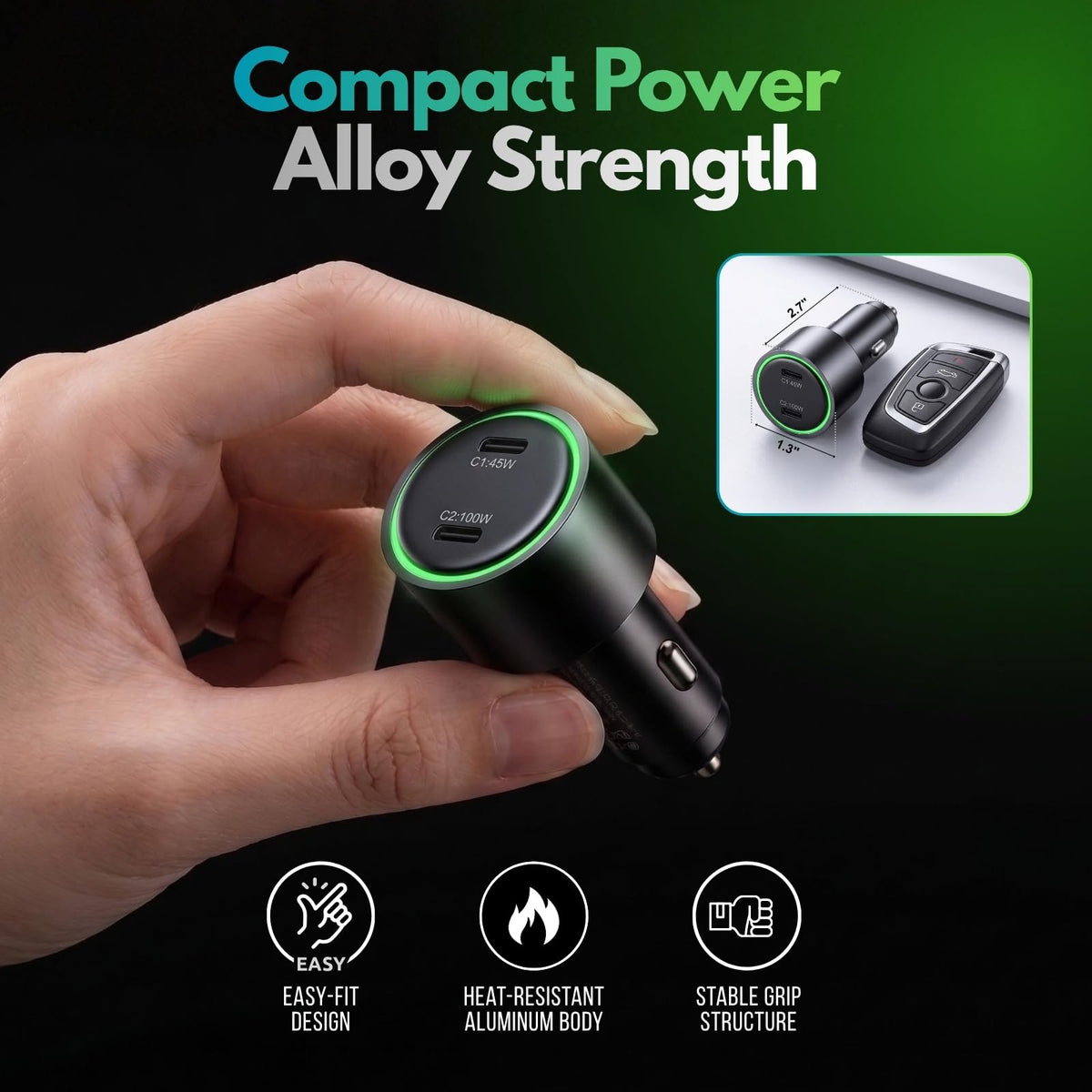 ESOULK 145W USB C Car Charger Charges Two Devices with 100W and 45W Outputs