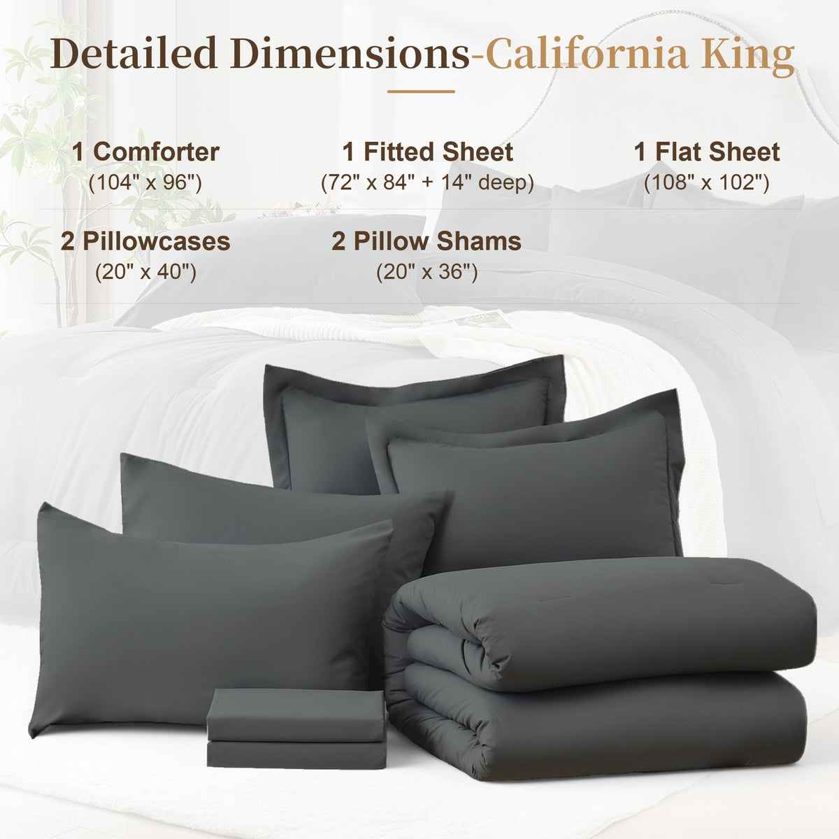 Easthome California King Comforter Set 7 Pieces, Dark Gray