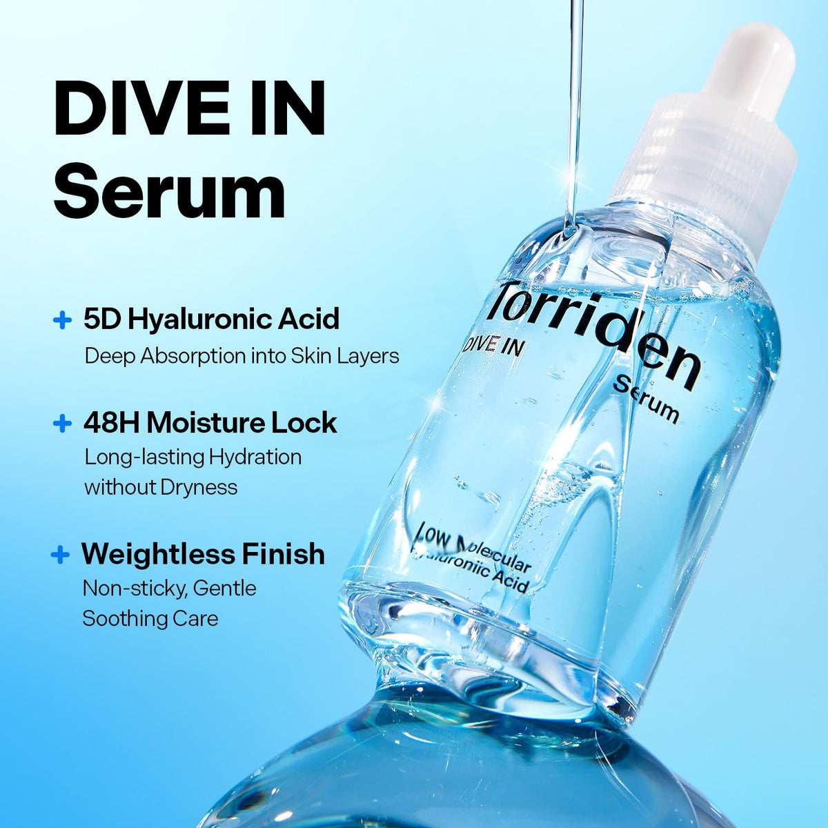 Torriden DIVE IN Hyaluronic Acid Serum for Deep Hydration | Korean K-Beauty Glass Skin Plump Glow | Lightweight Fast-Absorbing Face Serum 50ml (1.69 fl.oz.)