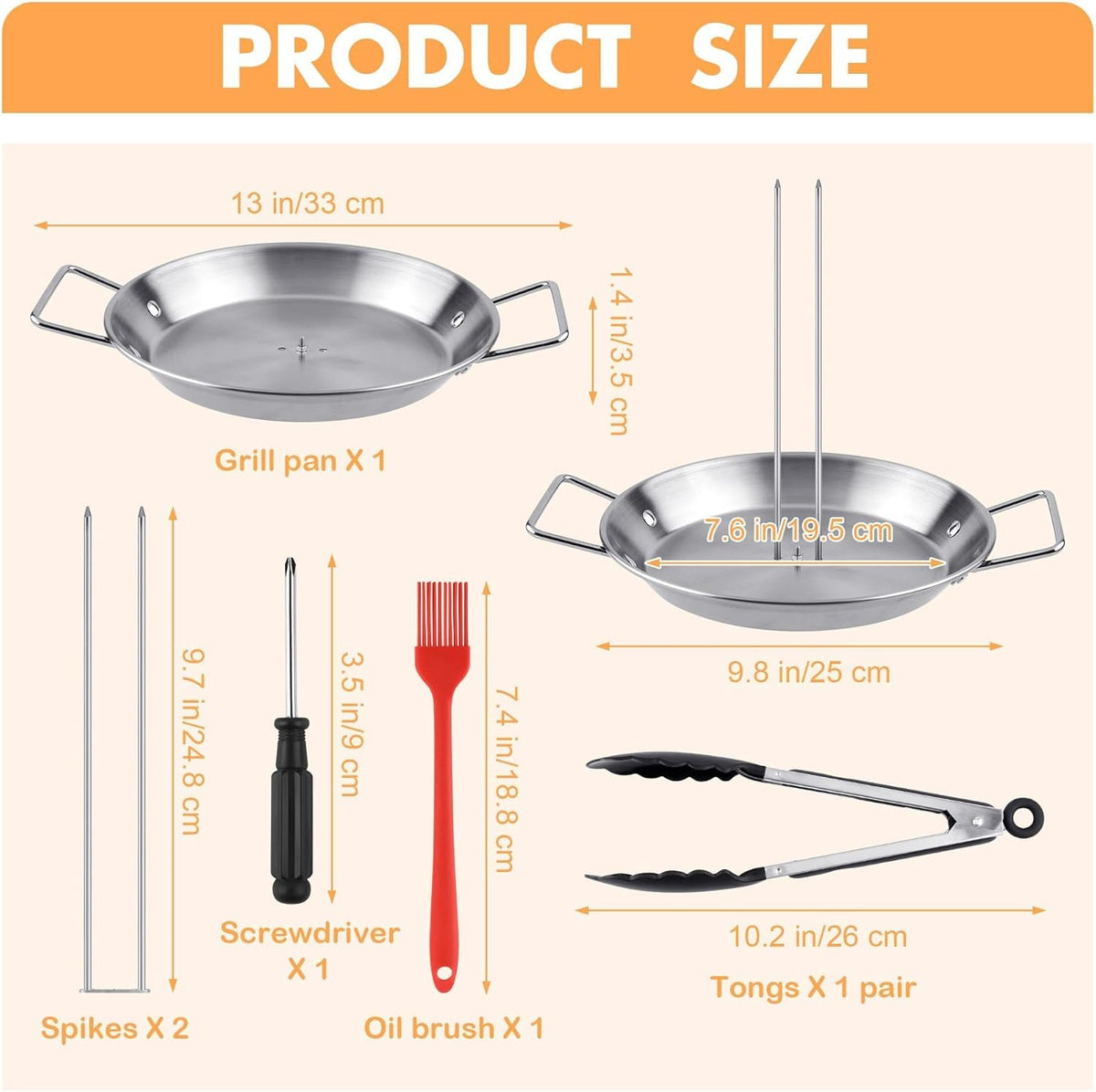 Elcoho Al Pastor Skewer for Grill BBQ Vertical Skewer Pan with Spikes Brush Tongs Screwdriver Al Pastor Rotating Grill Vertical Rotisserie for Turkey Tacos Al Pastor Shawarma Chicken on Smoker Oven