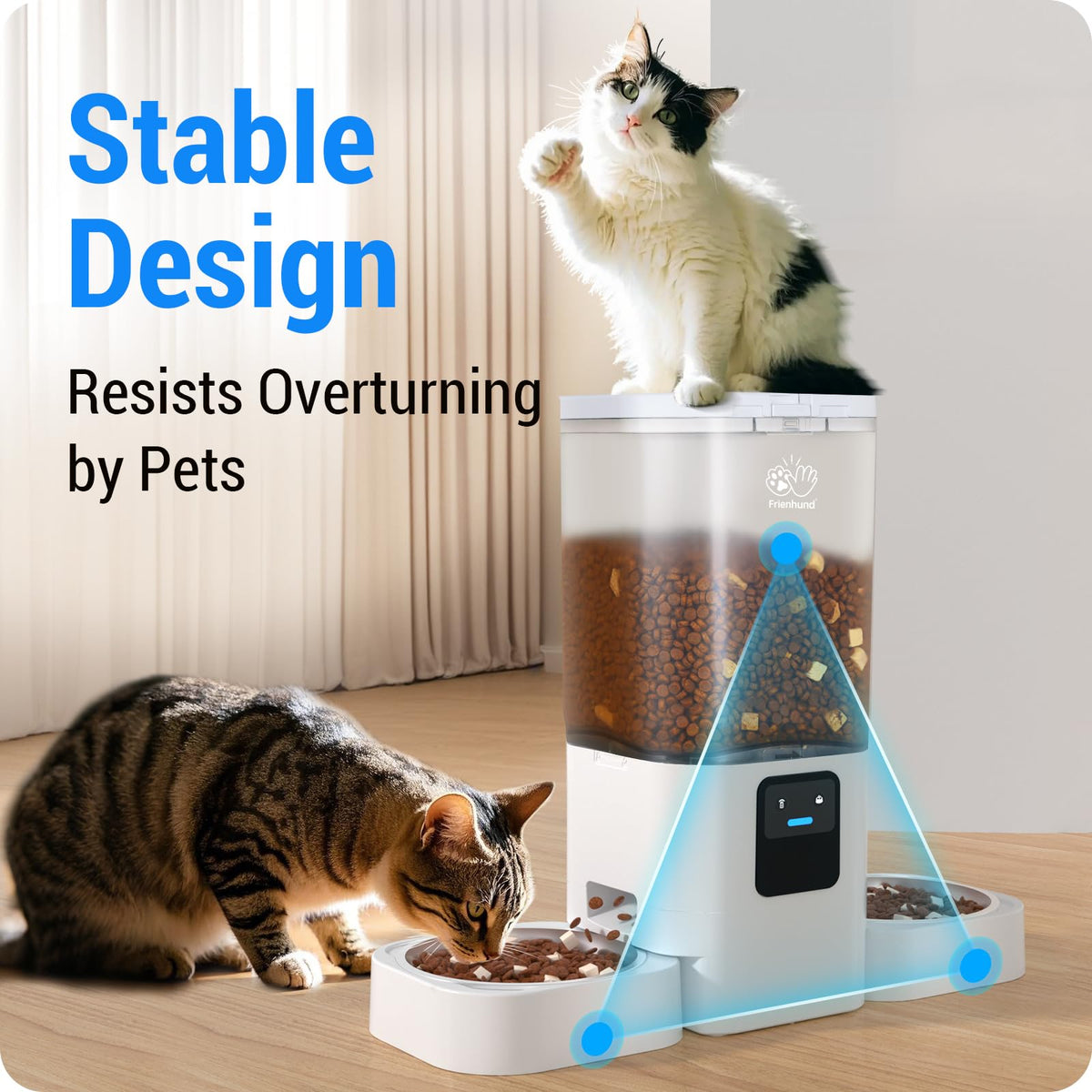 Frienhund Automatic Cat Feeder 2 Cats with Slow Feed: Dual Automatic Dog Feeder with 5G WiFi, Cat Food Dispenser with APP Control for Multiple Pets, Detachable for Easy Clean, Double Pet Bowl - 29 Cup