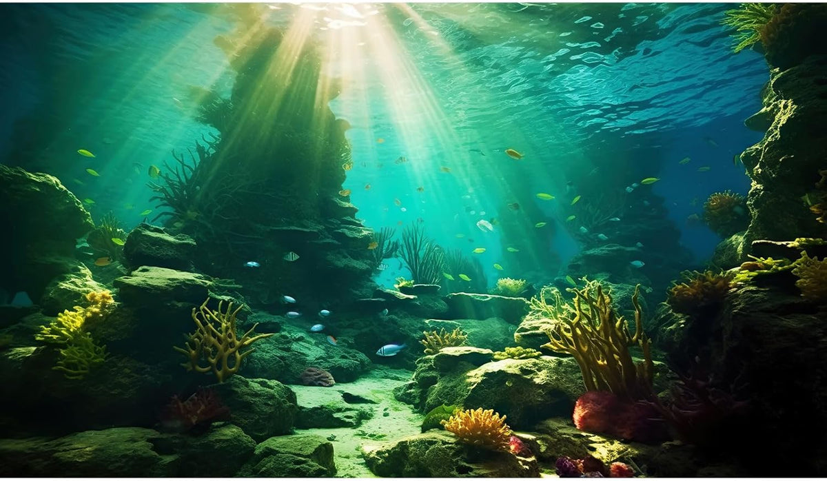 Ocean Floor Fish Tank Background Under The Sea Coral Reef Aquarium Background Tropical Fish Terrarium Backgrounds Underwater Rock Cave Sunray Fish Tank Backgrounds Decorations 24x16in