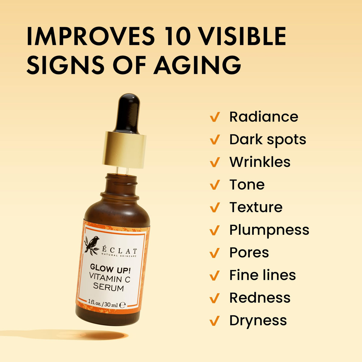Eclat Skincare Vitamin C Serum - Skin Care for Dark Spots, Vitamin C Serum for Face with Hyaluronic Acid, Ferulic Acid, & Vit E - Anti Aging and Skin Brightening Vit C Formula for Face Care 1 Fl Oz