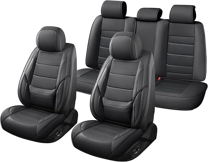 Car Seat Covers Full Set Custom Fit for Mercury Grand Marquis 1995-2011,Premium Faux Leather with Lumbar Support, Breathable, Anti-Slip & Soft Touch(Black,Fullset)