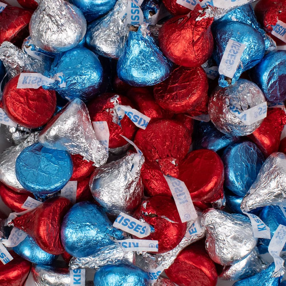 170ct Patriotic Stars & Stripes Stickered Hersheys Milk Chocolate Bulk Kisses For Party Favors And Gifts, Parade Candy, Buffets, Treat Bags & More