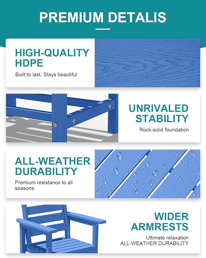 Patio Dining Set for 6 with Umbrella Hole - 66" Outdoor Table & 6 Chairs, All-Weather HDPE Outdoor Furniture for Lawn, Garden, Backyard, Poolside, Navy