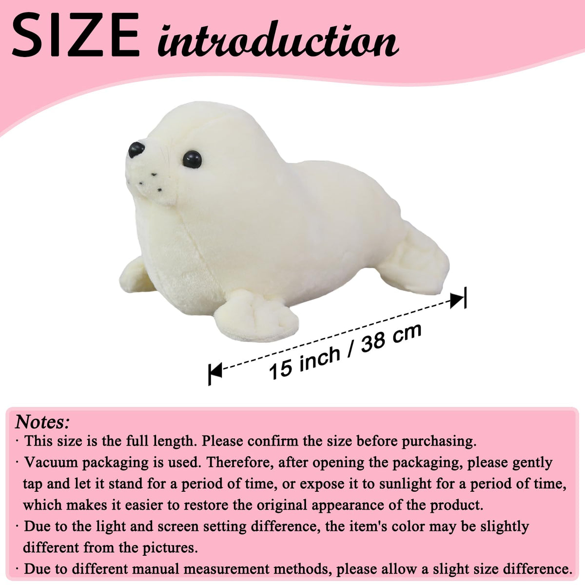 zhidiloveyou Seal Plush Stuffed Animal White Cute Seal Toy Pillow Doll, 15"