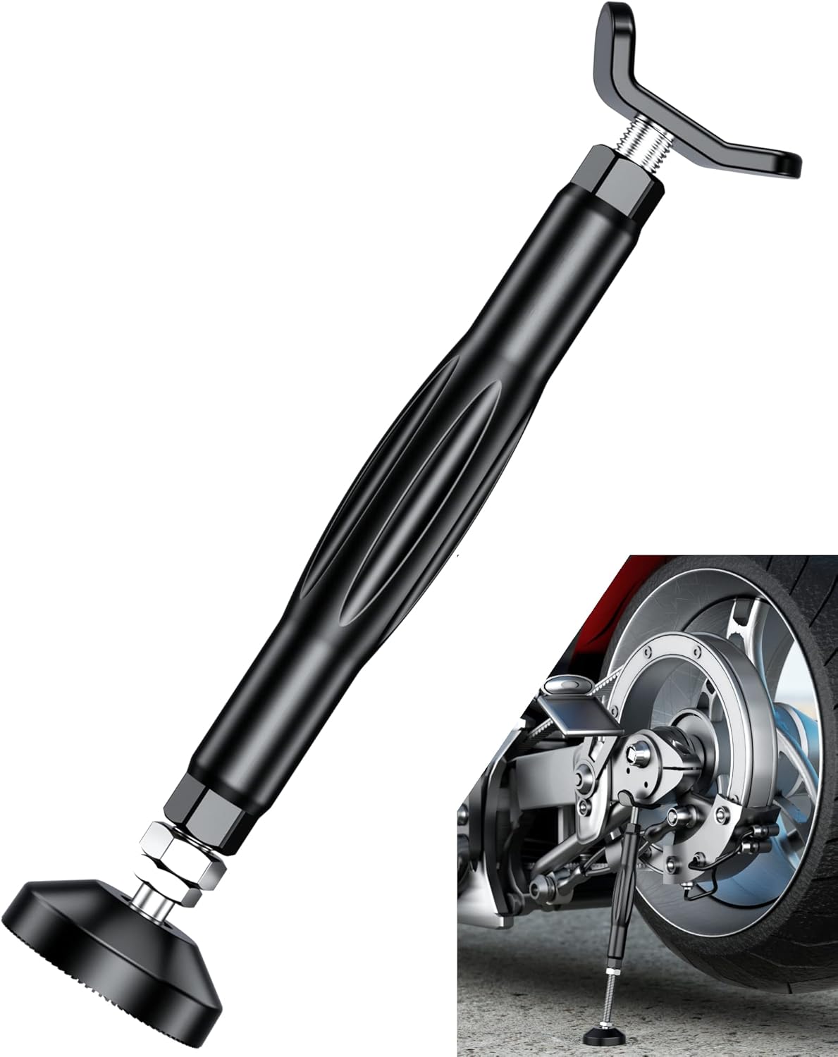 BRCOVAN Motorcycle Stand Wheel Chain Cleaning Maintenance Stand, Portable Lift Stand Jack, Replacement Ridding Emergency Tool for All Motorcycle, Set Includes Brake Buckle