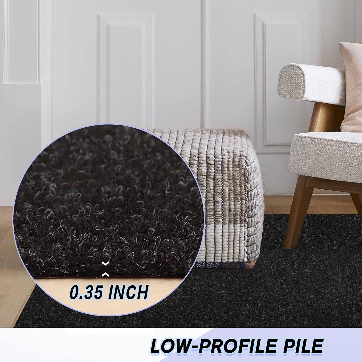 Custom Size Backed Non-Slip Area Rugs Runner, Easy Clean, Waterproof Runner Rugs for Hallway Entryway, Kitchen, Laundry, 4FT x 26FT, Black