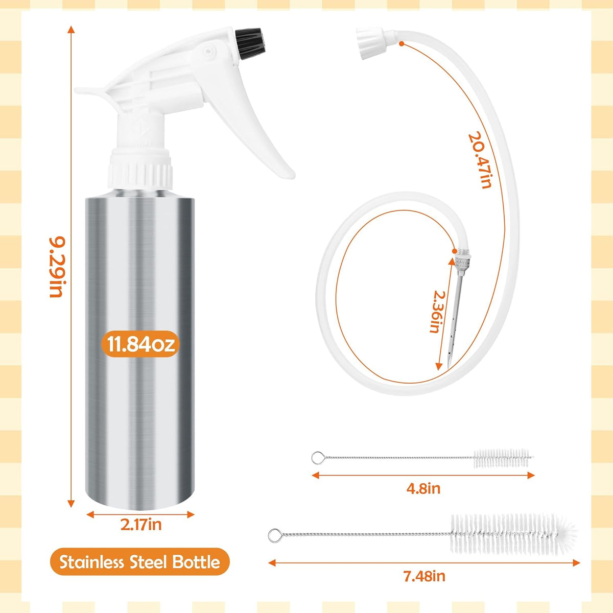 AHIER 2in 1 BBQ Spray Bottle, Turkey Marinade Injector Stainless Steel Grill Spray Bottle & Meat Injector with 2 PCS Cleaning Brush