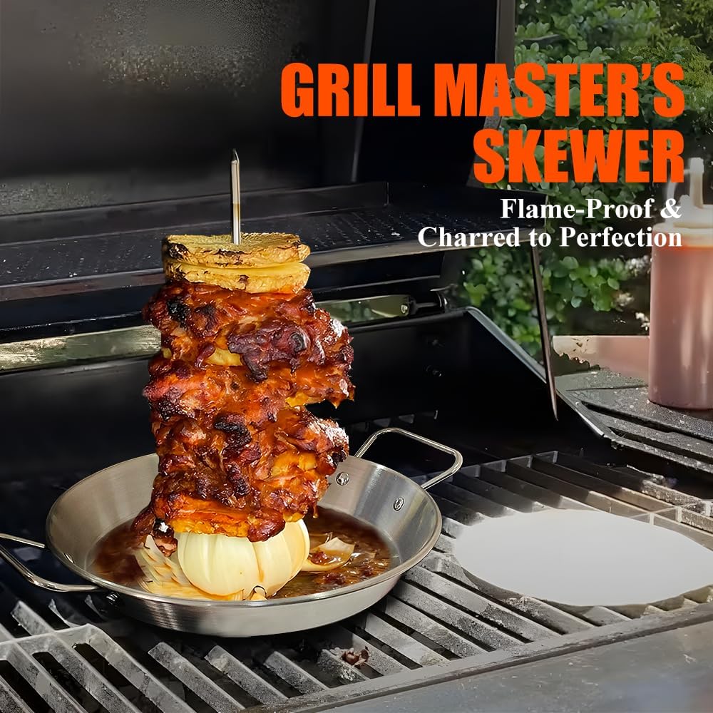 Stainless Steel Gyro Spit Shawarma Stand for oven, Vertical Skewer Pan Al Pastor Skewer for Grill, El Pastor Hack for Tacos Al Pastor Chicken, Brazilian, with 8",10",12" stick