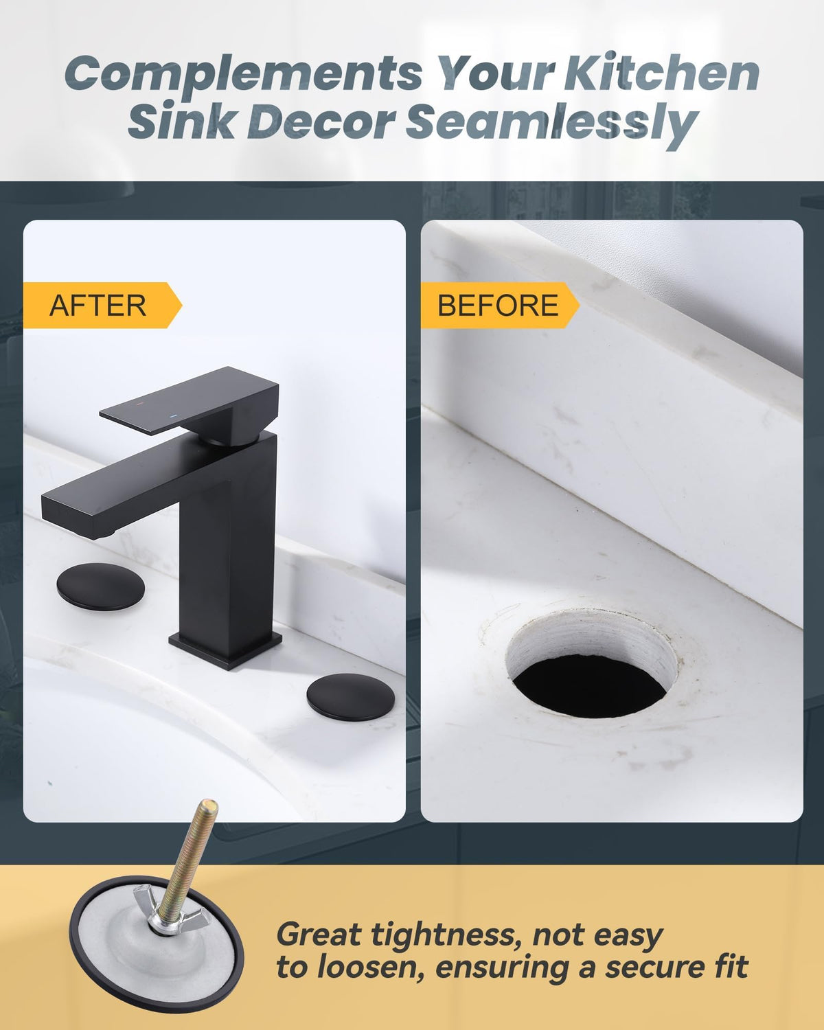 Kitchen Sink Hole Cover, Faucet Hole Cover for Kitchen Sink, Tap Hole Plate Stopper Cover Blanking Brass Metal Plug, Matte Black