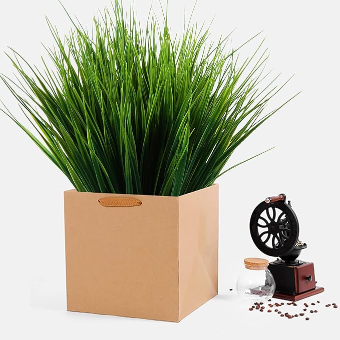 8 Pack Artificial Plants Flowers Grass Shrubs No Fade Faux Plastic Flowers Outdoor for Farmhouse Garden Porch Patio Indoor Wedding Decoration Greenery Fake Plants uv Resistant (3#Green)