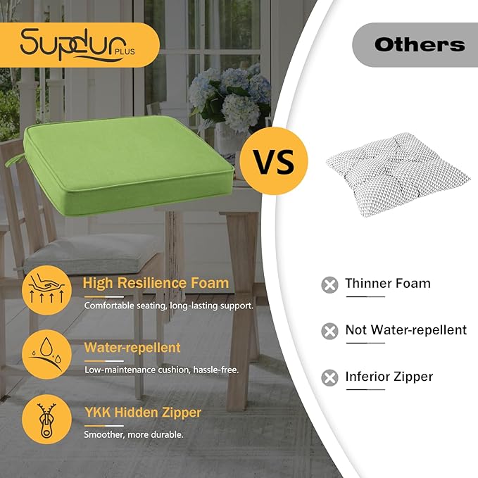 Outdoor Sunbrella Square Corner Seat Cushion, 18.5"x16"x3", Set of 4, Non Slip Seat Cushion Pads with Removable Cover for Patio Furniture, Garden Yard Lawn, Canvas Ginkgo