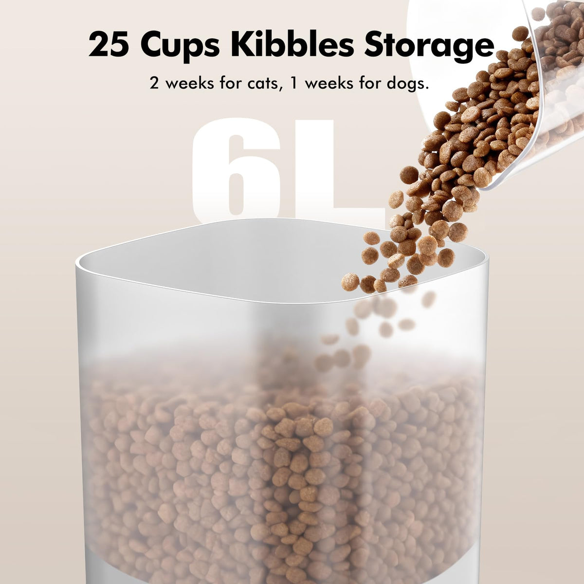 Automatic Cat Feeder for 2 Cats, Smart APP Control, 6L/25Cup Large Capacity