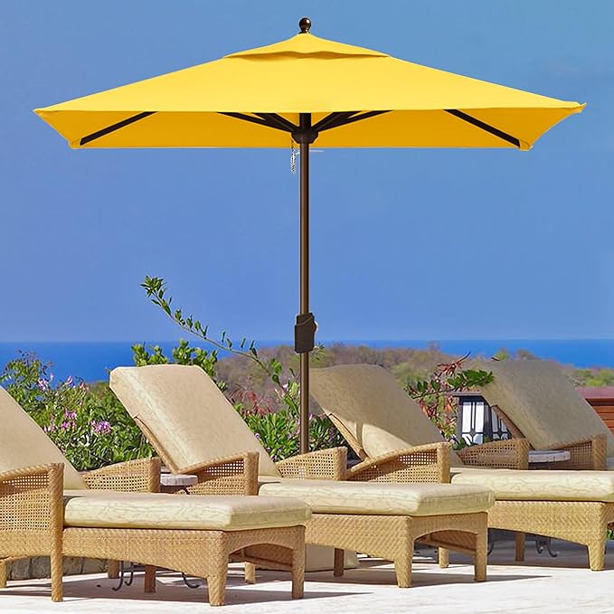 EliteShade USA 10-Year-Non-Fading 6x6Ft Square Market Umbrella Patio Outdoor Table Umbrella with Ventilation, Sunflower Yellow