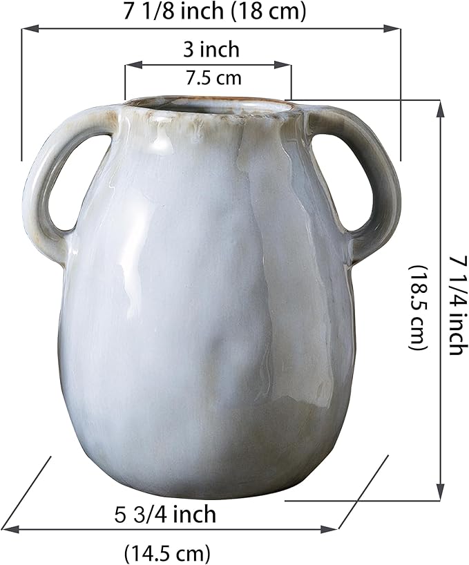 Kimdio Ceramic Vase with 2 Handles, Modern Farmhouse Grey Vase for Home Decor, Rustic Pottery Vase, Boho Decorative Terracotta for Flowers, Clay Pampas Grass Vases for Living Room Dining Table Shelves